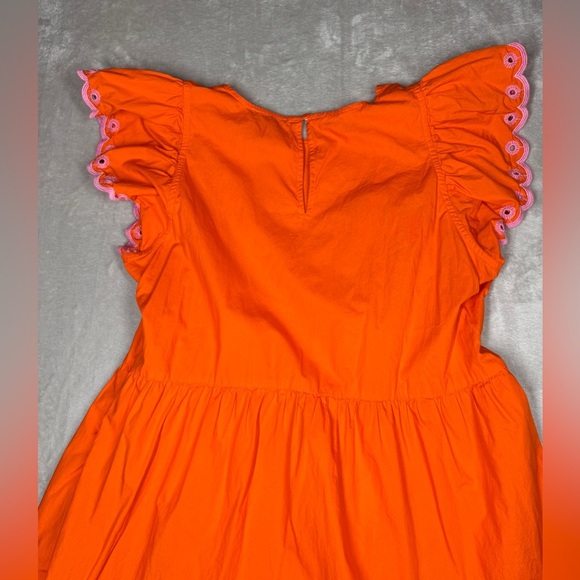 J.Crew Tiered Pink Embroidered Ruffle Sleeve 100% Cotton Orange Mini Dress Large - Picture 13 of 16